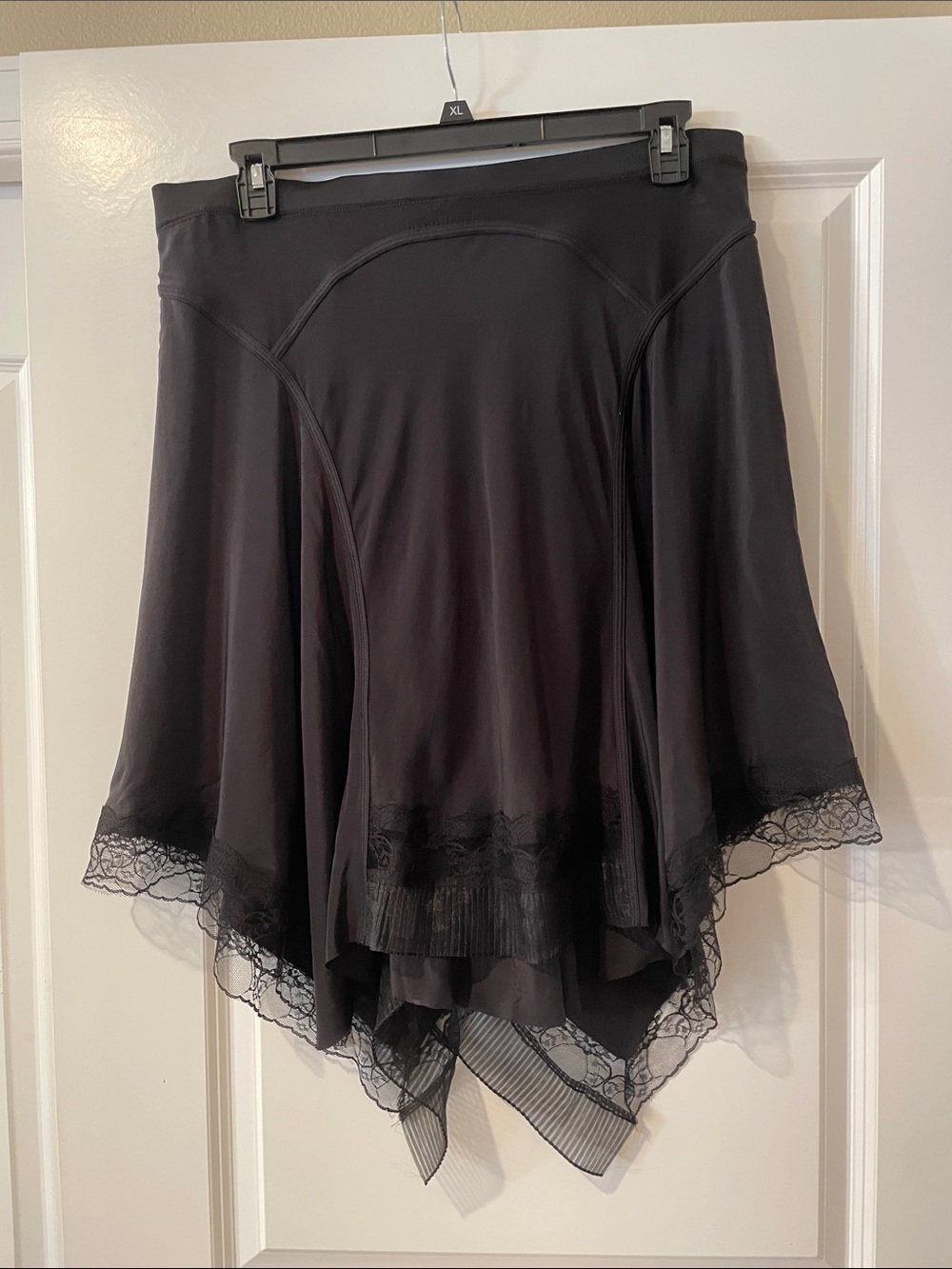 Black Lace Trim A-line Silk Skirt